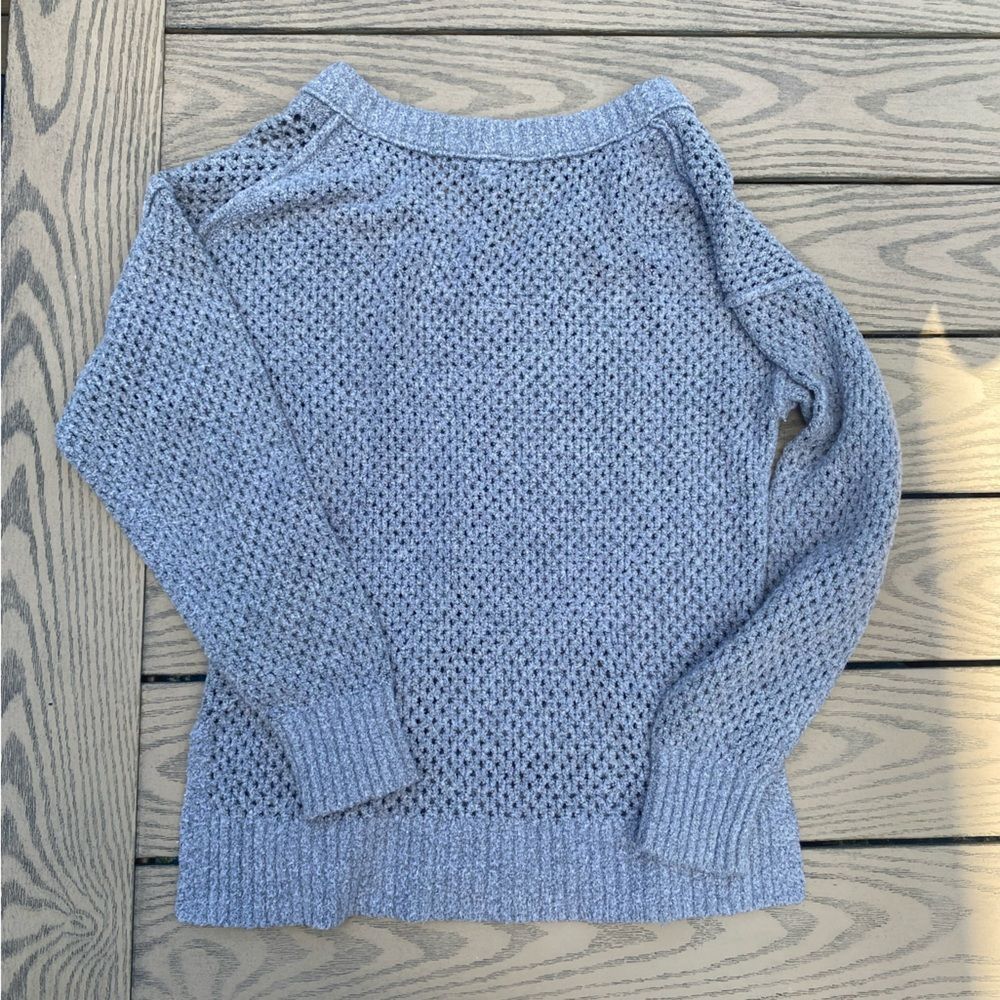 Aerie small grey chunky v neck sweater open knit cozy oversized - Picture 7 of 8